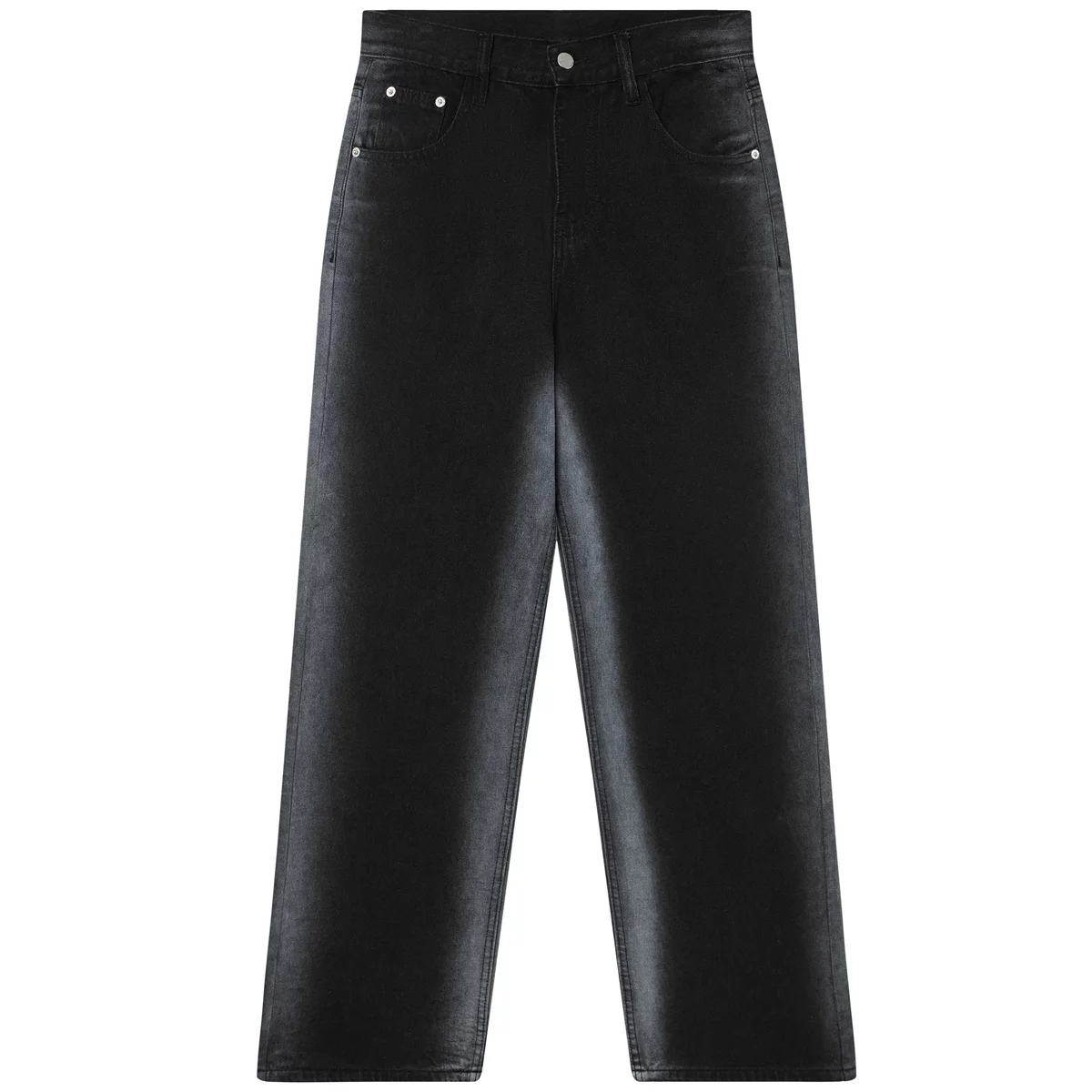 Quần jeans dài unisex màu đen local brand HUGU - SIDE LINE WASH - chất liệu denim, form rộng, tag da, wash nhẹ ở giữa