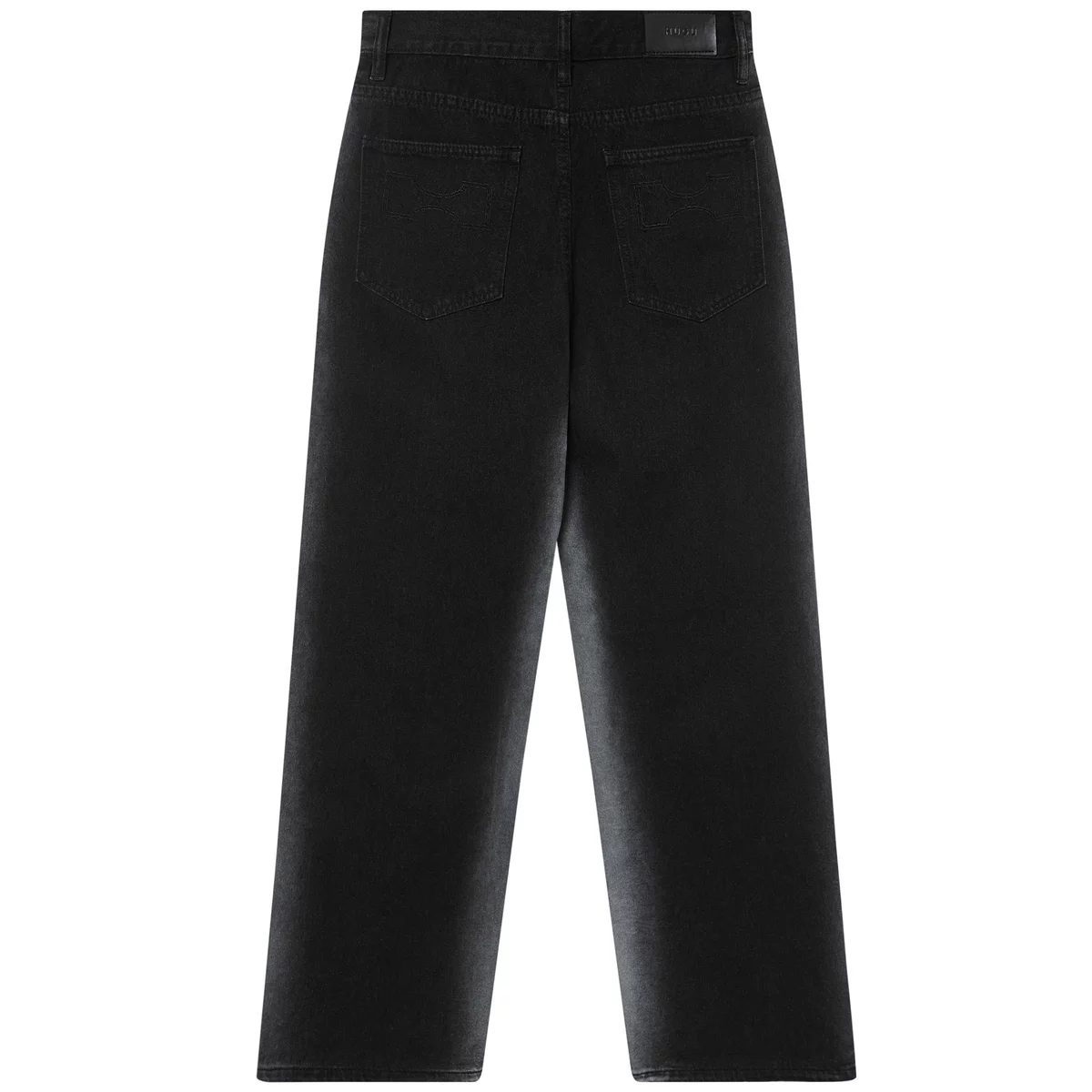Quần jeans dài unisex màu đen local brand HUGU - SIDE LINE WASH - chất liệu denim, form rộng, tag da, wash nhẹ ở giữa