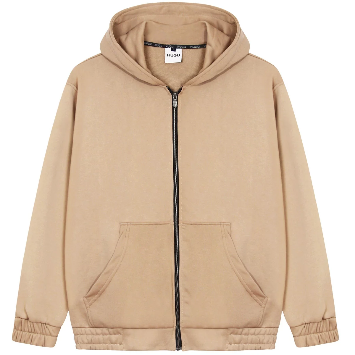 Áo khoác hoodie màu Dark Beige thêu chữ HUGU CLUB - HUGUCLUB EMBROIDER HOODIE - Unisex, chất liệu nỉ bông
