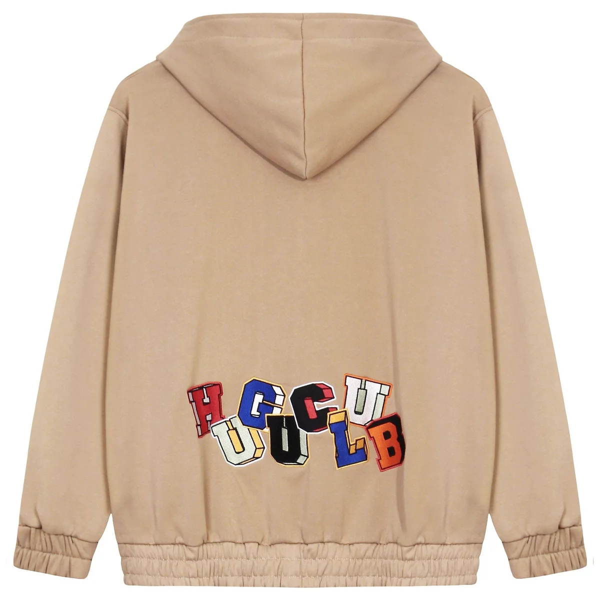 Áo khoác hoodie màu Dark Beige thêu chữ HUGU CLUB - HUGUCLUB EMBROIDER HOODIE - Unisex, chất liệu nỉ bông