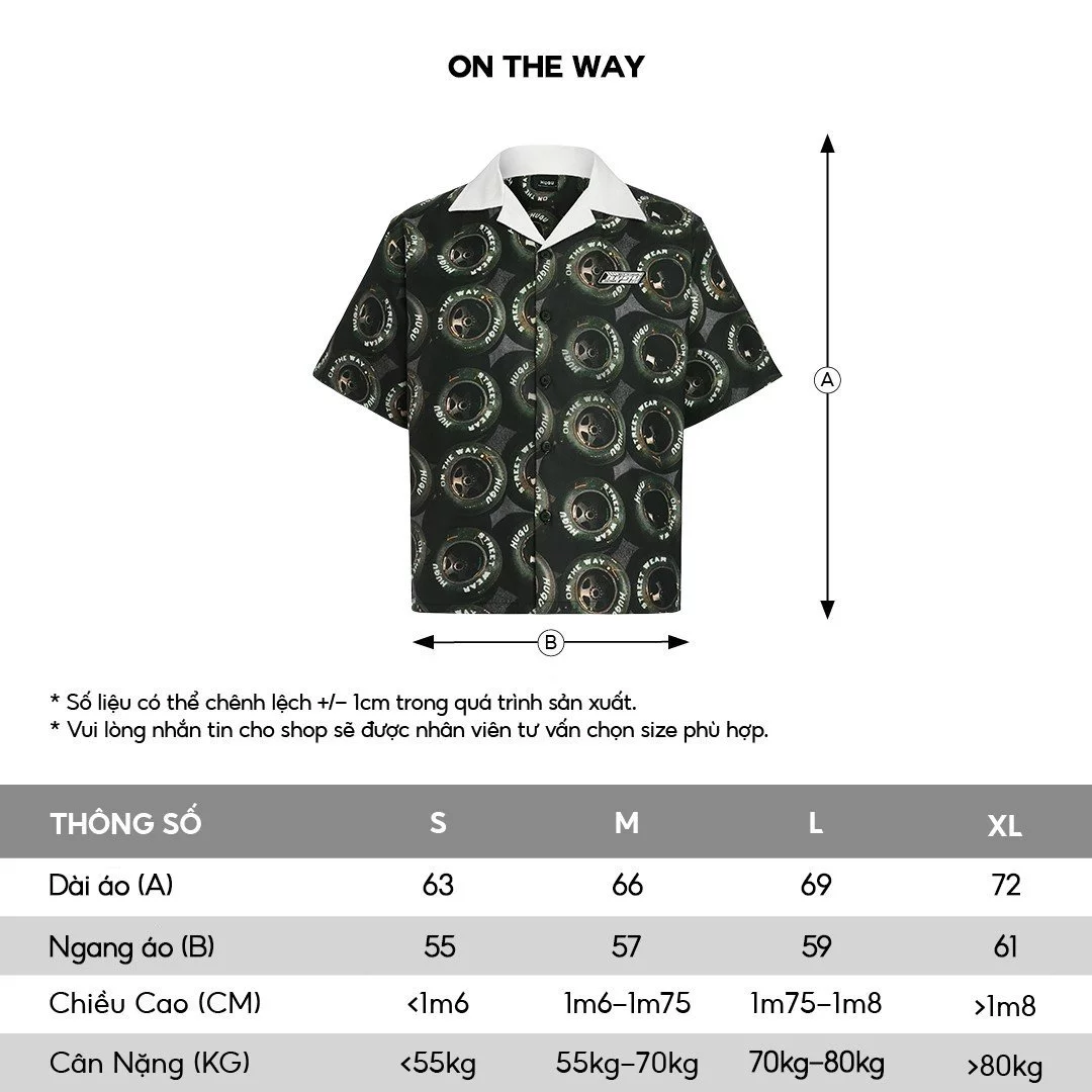 Áo sơ mi unisex local brand HUGU - ON THE WAY - vải lụa, form regular, in chuyển nhiệt, tag in cao thành HUGU phía trước