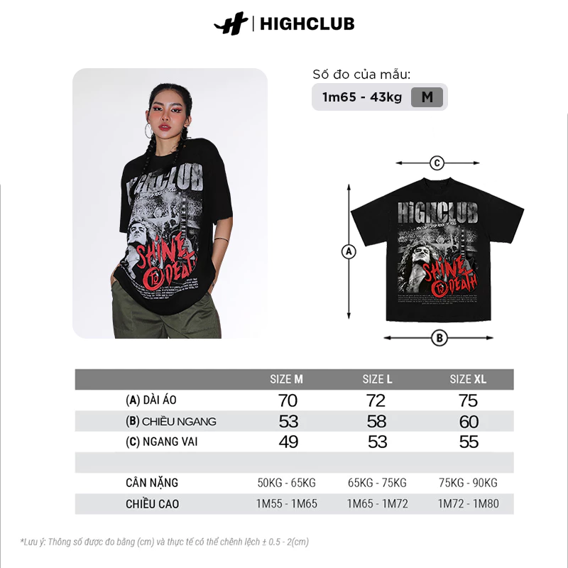 Áo Thun SHINE TO DEATH Tay Lỡ Unisex Nam/Nữ Đen/Trắng Cổ Tròn - HIGHCLUB Brand Chính Hãng