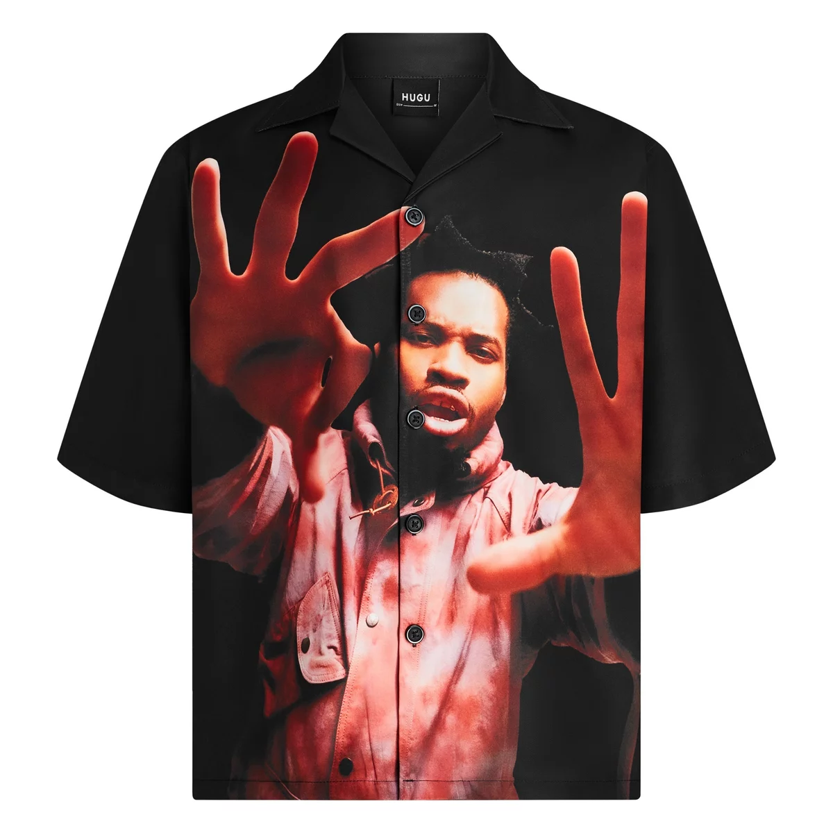 Áo sơ mi nam tay ngắn cuban shirt local brand HUGU - UNBEATEN - cổ áo danton, vải lụa, form regular, in chuyển nhiệt