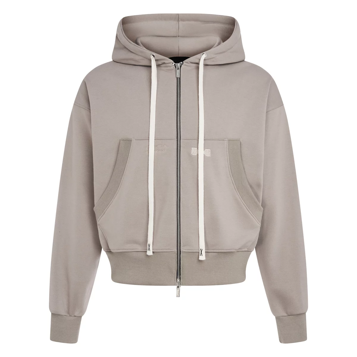 Áo khoác hoodie zip form boxy unisex thêu logo HUGU - BASIC BOXY ZIP HOODIE - khóa zip, vải chân cua