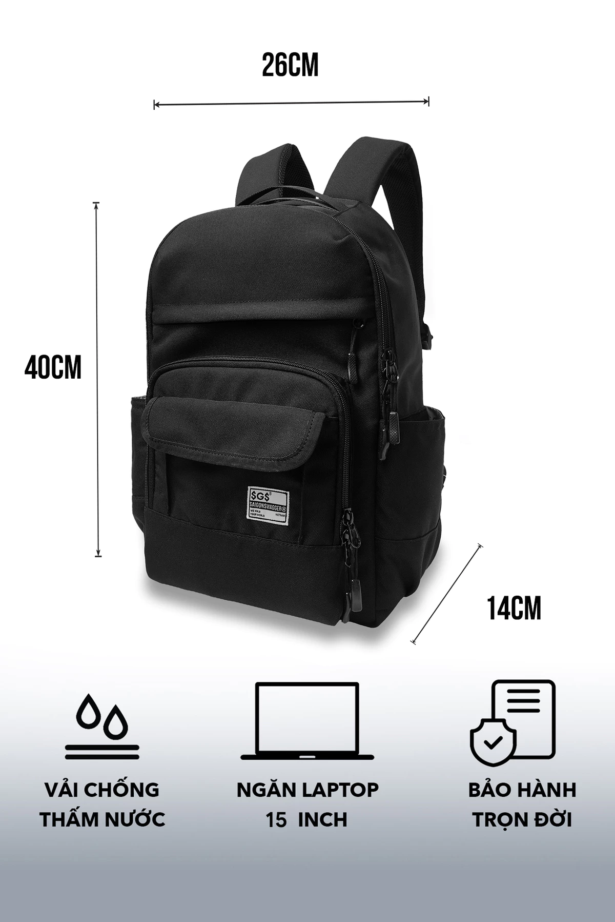 Balo Laptop chống sốc, Cặp đựng laptop SAIGONSWAGGER® MID - COVERING BACKPACK, đi học, đi làm