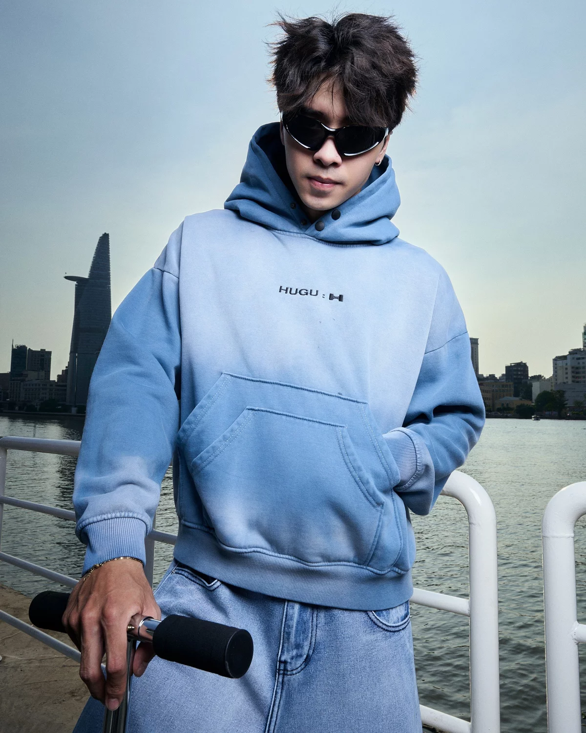 Áo khoác hoodie boxy unisex thêu logo HUGU - ALANTA WASH HOODIE - BOXY - Áo khoác hoodie wash, form boxy, nỉ bông cotton