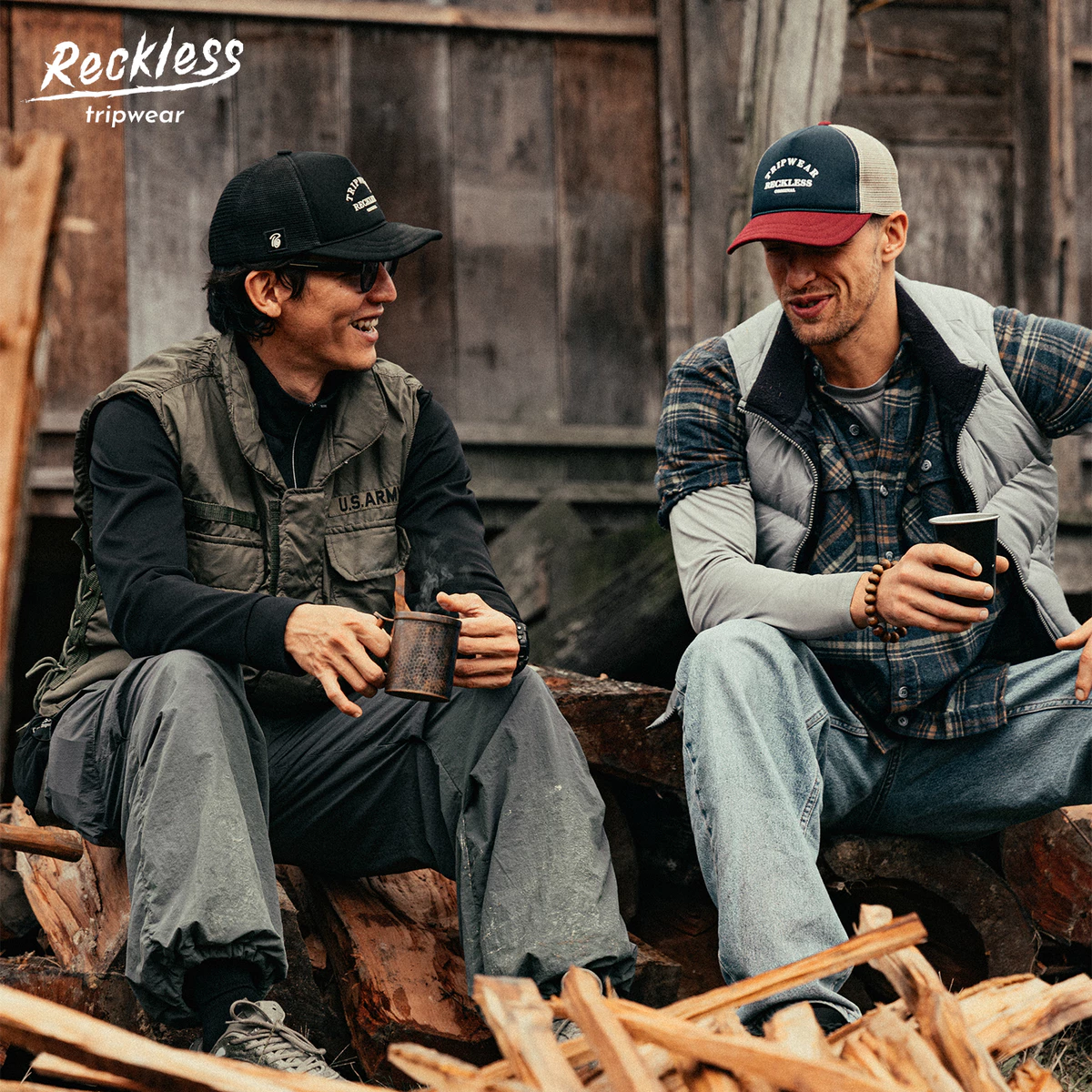 Mũ/Nón Lưỡi Trai Unisex Thương hiệu Recklesstripwear Lifestyle Trucker Cap Vải Kaki Cotton, Artwork in ép nhiệt nổi