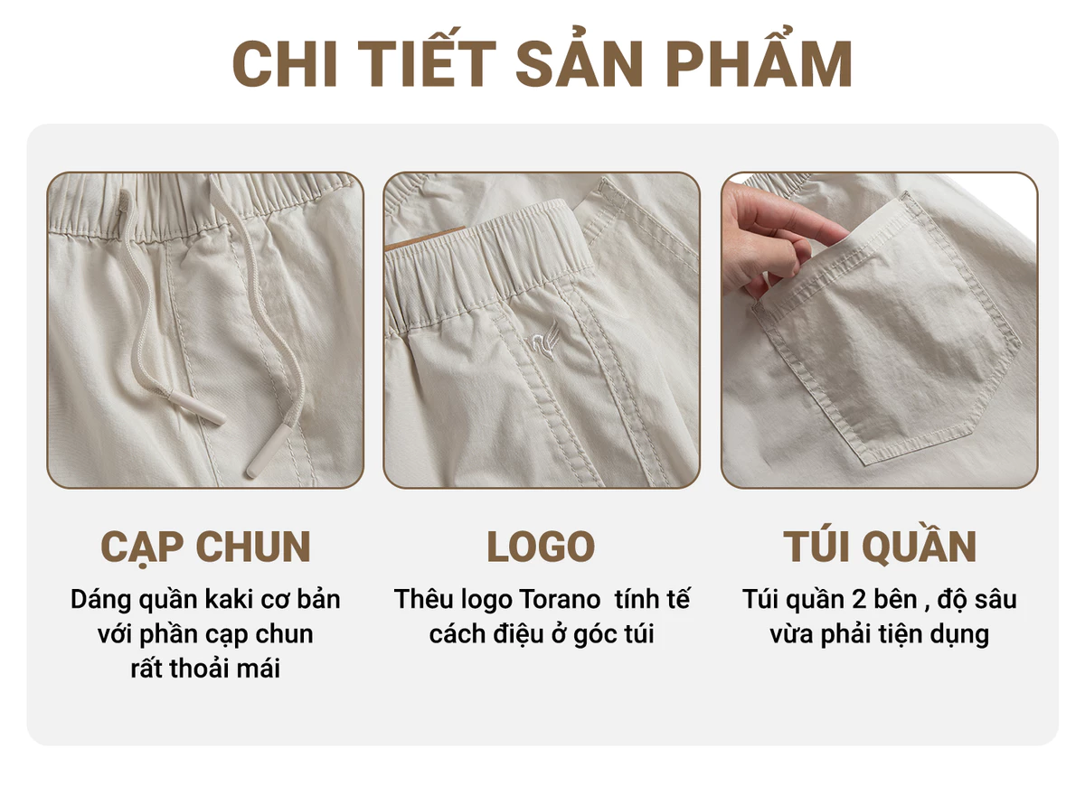 Quần short kaki nam SMART KHAKI SHORTS TORANO dáng basic cạp chun bền màu FSBK010