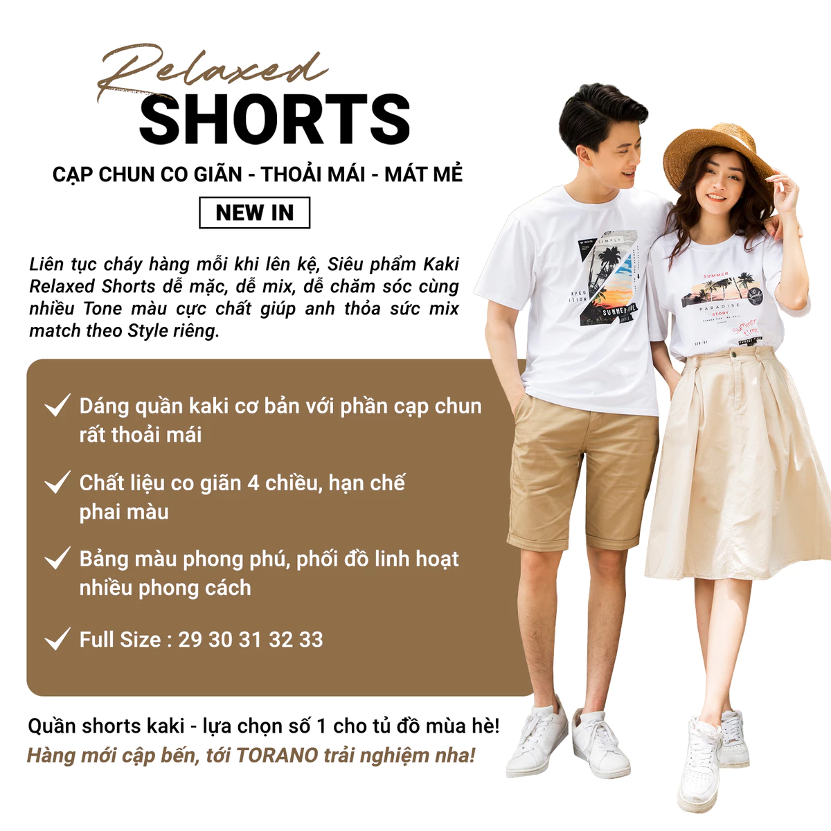 Quần short kaki nam SMART KHAKI SHORTS TORANO dáng basic cạp chun bền màu FSBK010