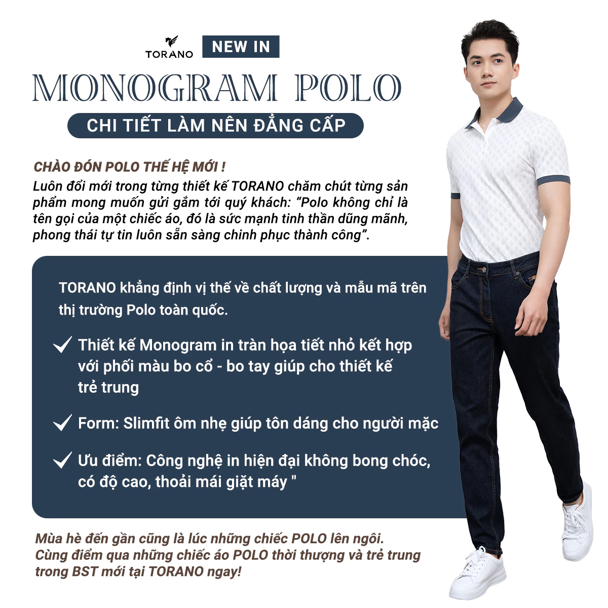 Áo polo nam TORANO MONOGRAM POLO bo kẻ chất thoáng khí thoải mái vải cotton trơn BASIC GSTP051
