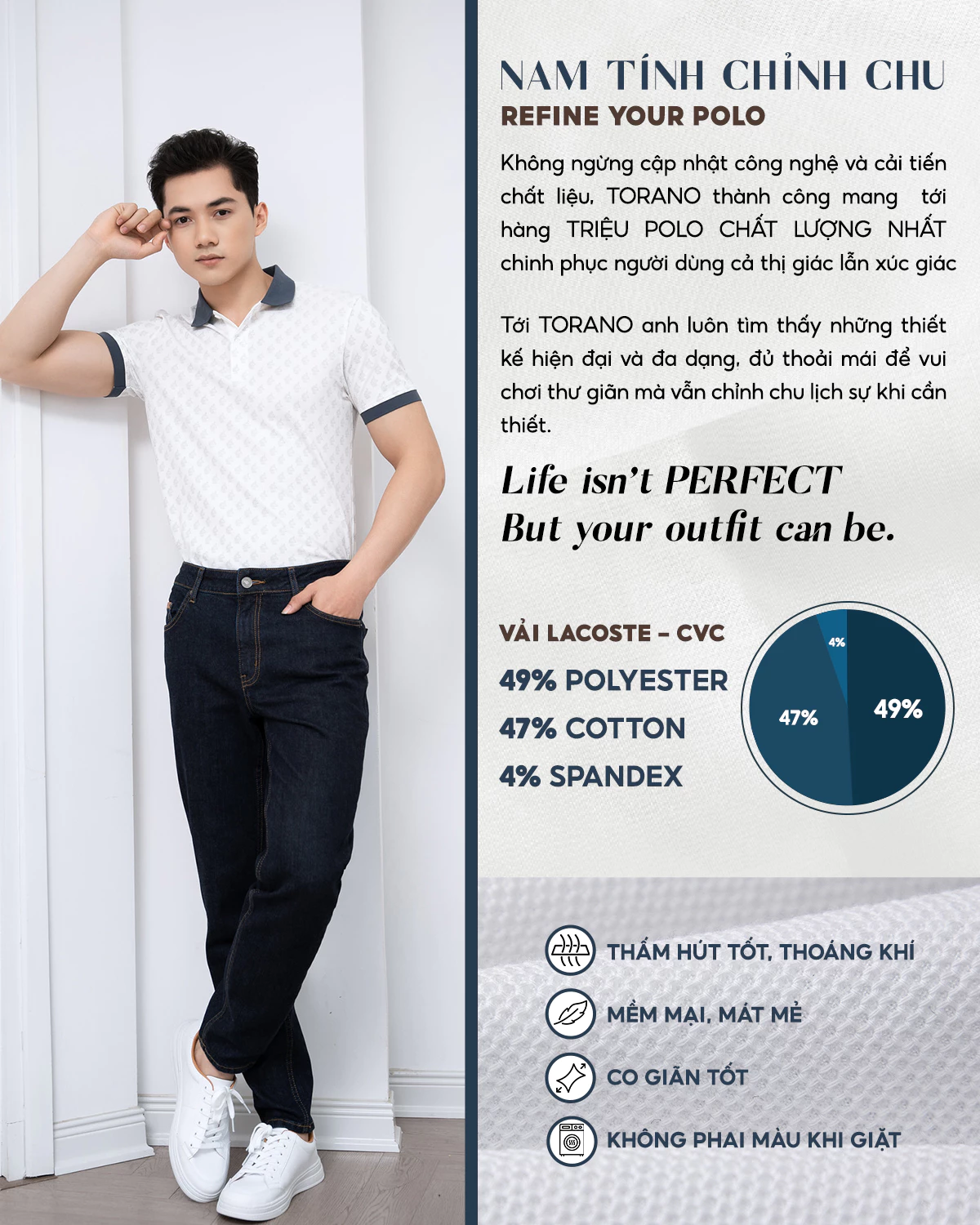 Áo polo nam TORANO MONOGRAM POLO bo kẻ chất thoáng khí thoải mái vải cotton trơn BASIC GSTP051