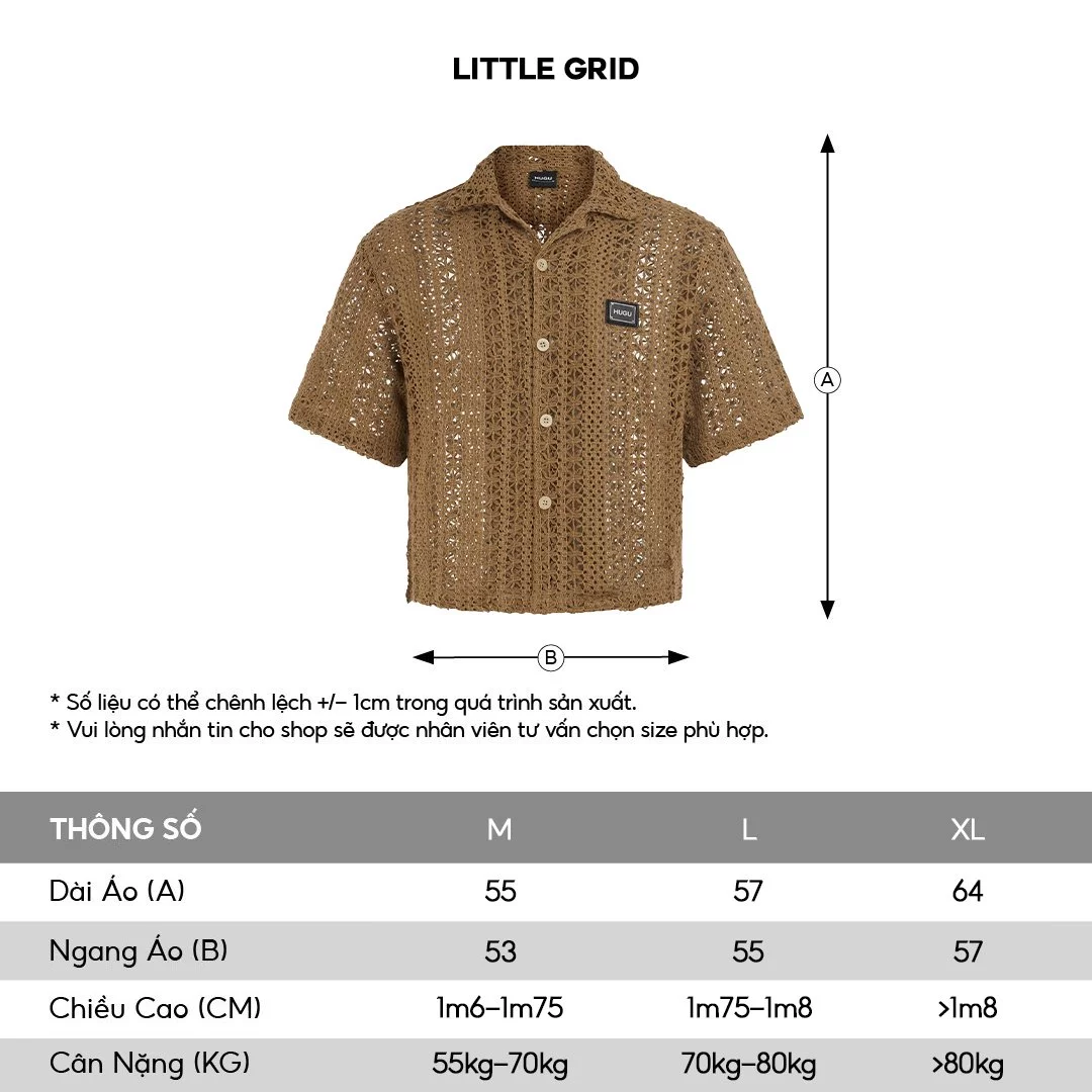 Áo sơ mi tay ngắn vải lưới 4C unisex local brand HUGU - LITTLE GRID form boxy đính tag HUGU