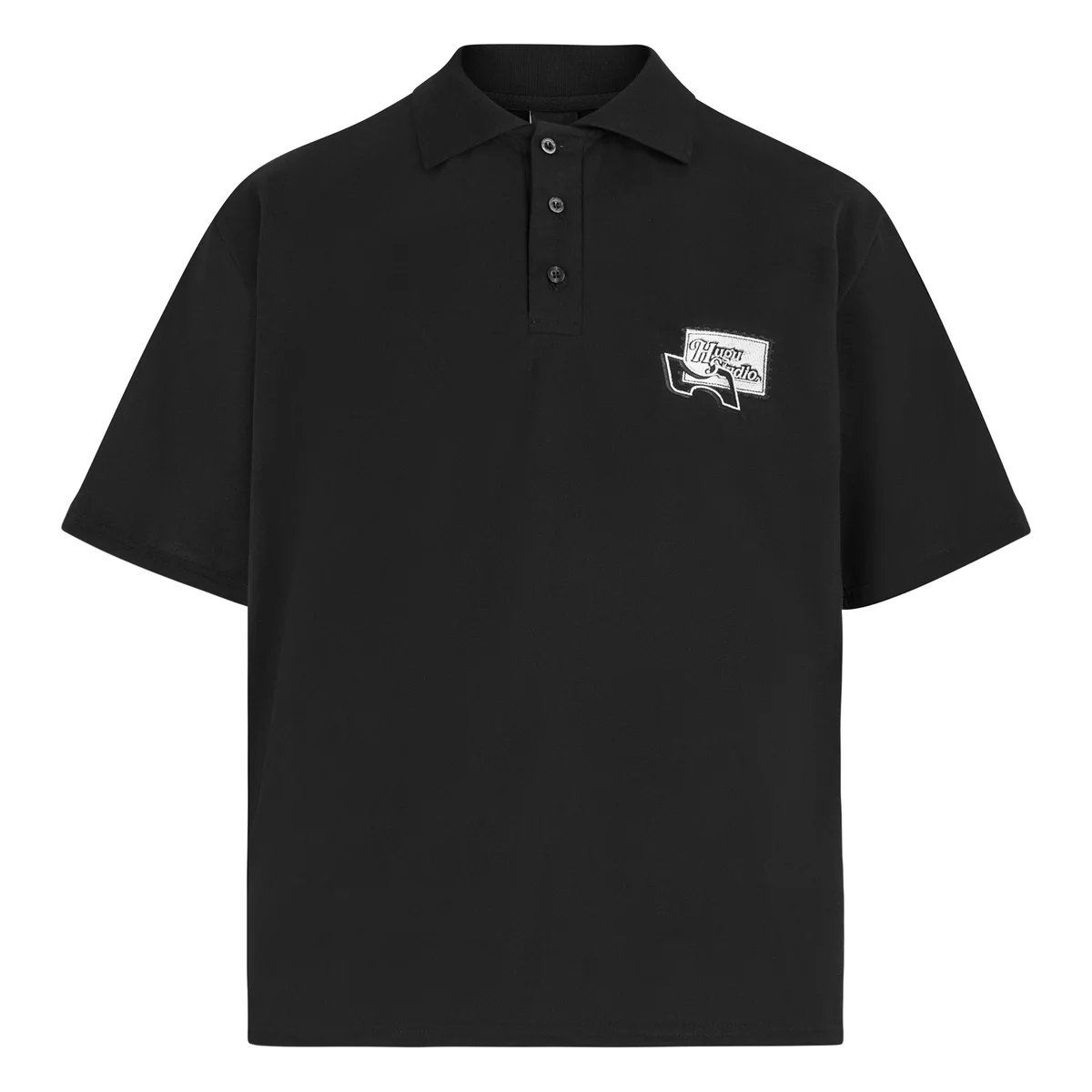 Áo polo vải cá sấu bốn chiều màu đen, xám, hồng,... phong cách hàn quốc, form rộng, unisex local brand HUGU - STAMP POLO