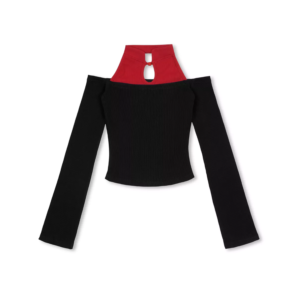 Áo croptop nữ hở vai thiết kế phối màu tay dài Vicolas chất liệu thu gân co giãn - VICO35