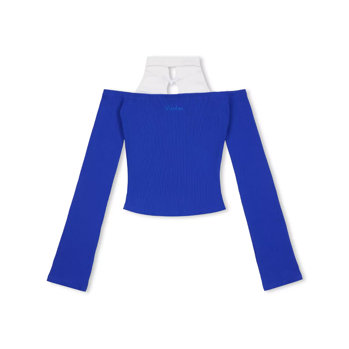 Áo croptop nữ hở vai thiết kế phối màu tay dài Vicolas chất liệu thu gân co giãn - VICO35