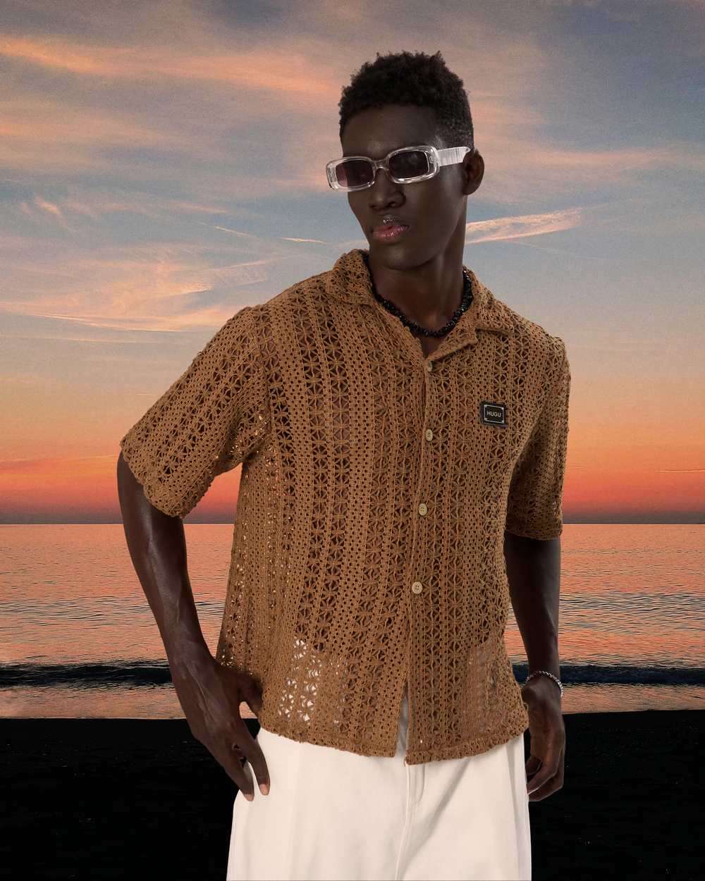 Áo sơ mi tay ngắn vải lưới 4C unisex local brand HUGU - LITTLE GRID form boxy đính tag HUGU