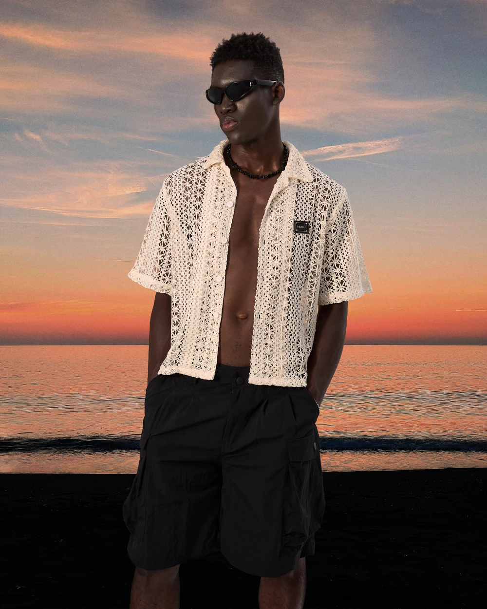 Áo sơ mi tay ngắn vải lưới 4C unisex local brand HUGU - LITTLE GRID form boxy đính tag HUGU