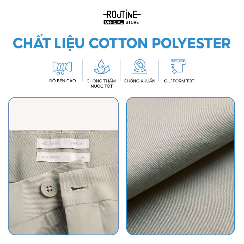 Quần Kaki Nam Premium Ống Ôm Trơn Form Slim Cropped - Routine 10S24PCA001P