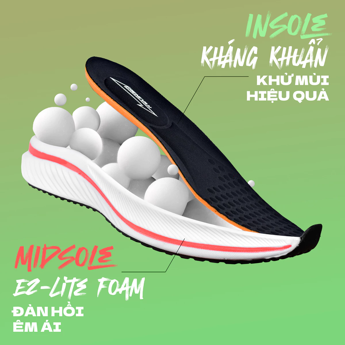 Giày Chạy Bộ Unisex RieNevan EZ RUN – Đế E2-Lite Đàn Hồi, Siêu Nhẹ & Thoáng Khí