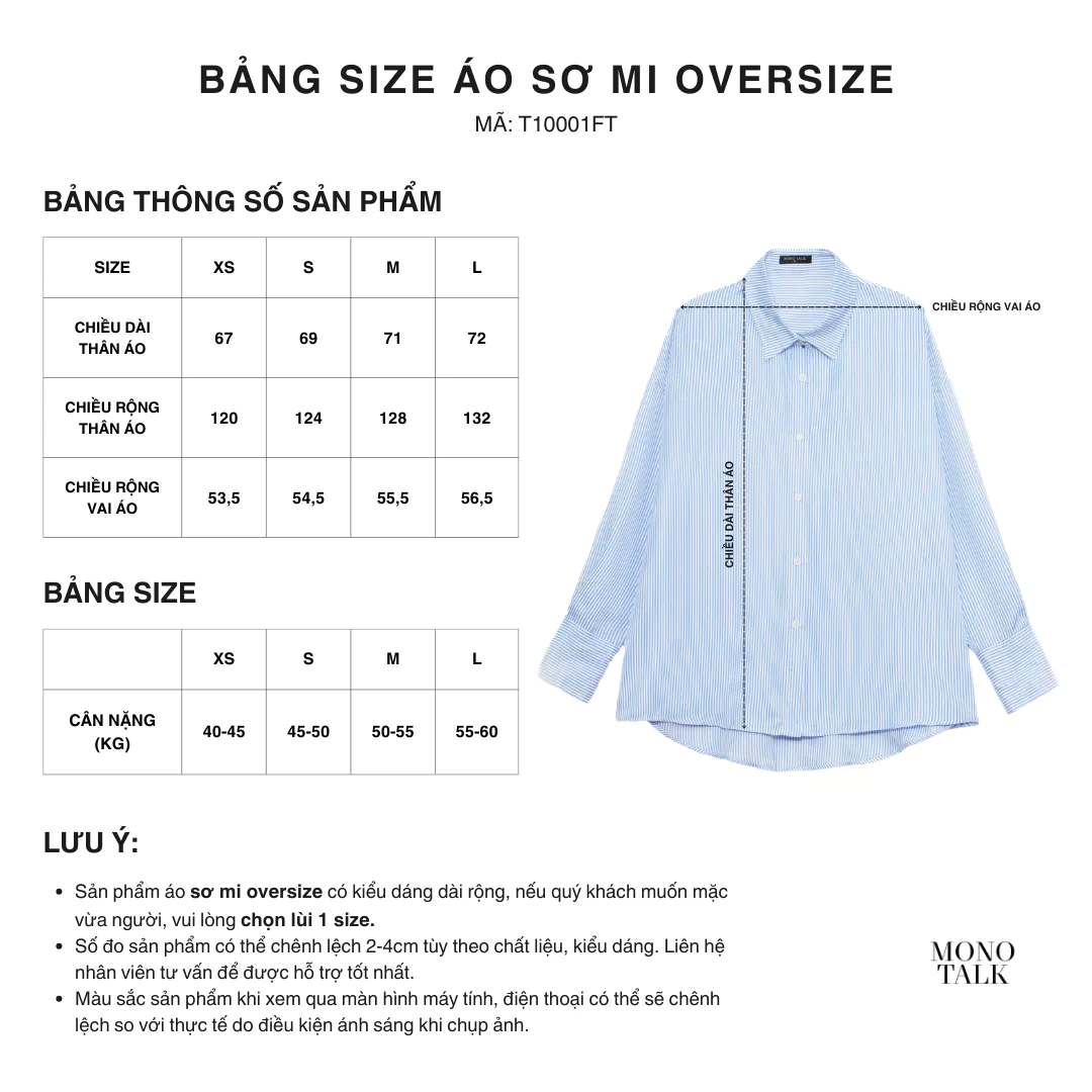 Áo sơ mi oversized MONO TALK (trắng) vải poplin hạn chế nhăn, mềm mát T10001FT