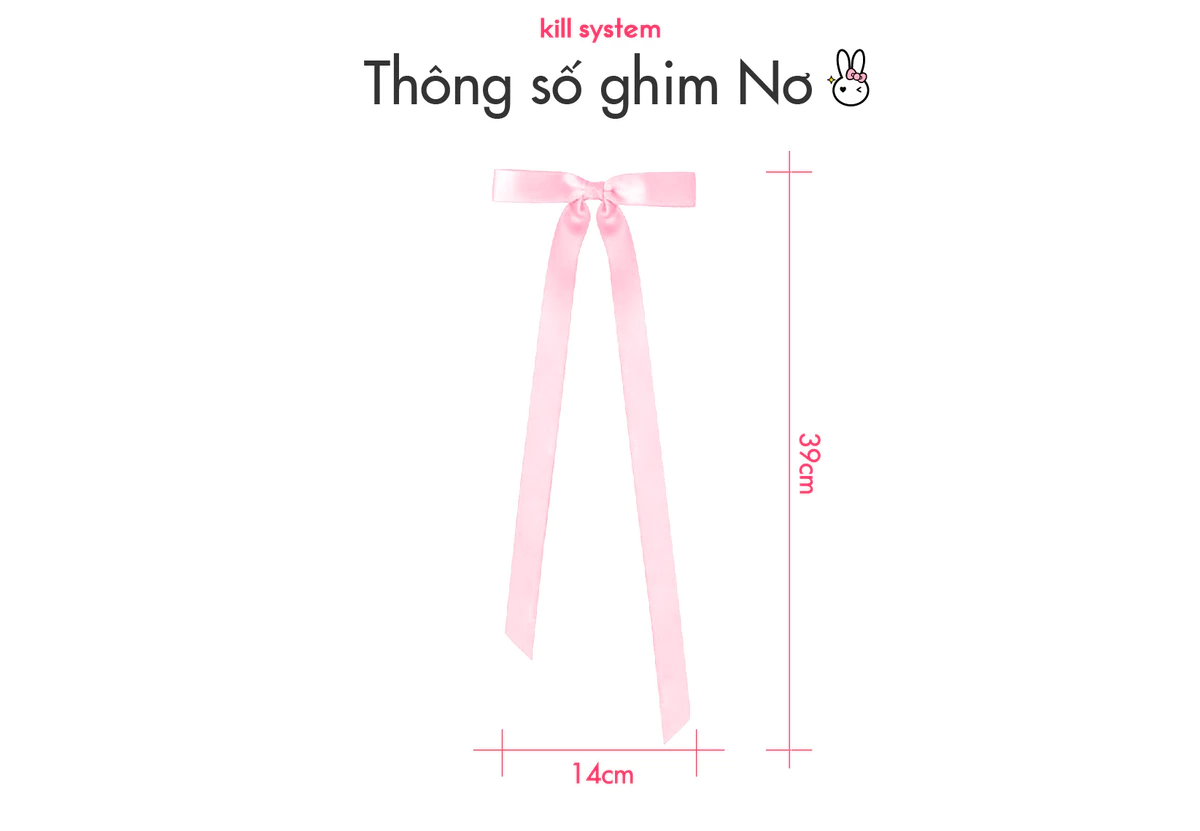 Nơ ruy băng dài Killsystem ghim cài màu hồng, trắng