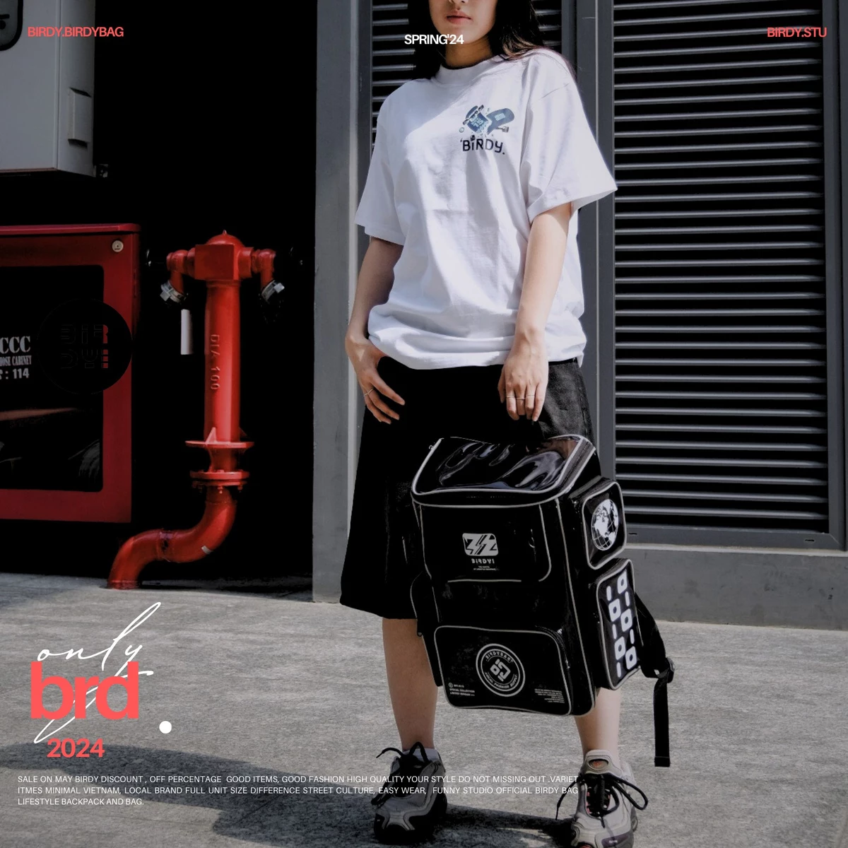 Balo đi học nữ màu đen Birdybag Plastic Venom đựng laptop 14inches backpack