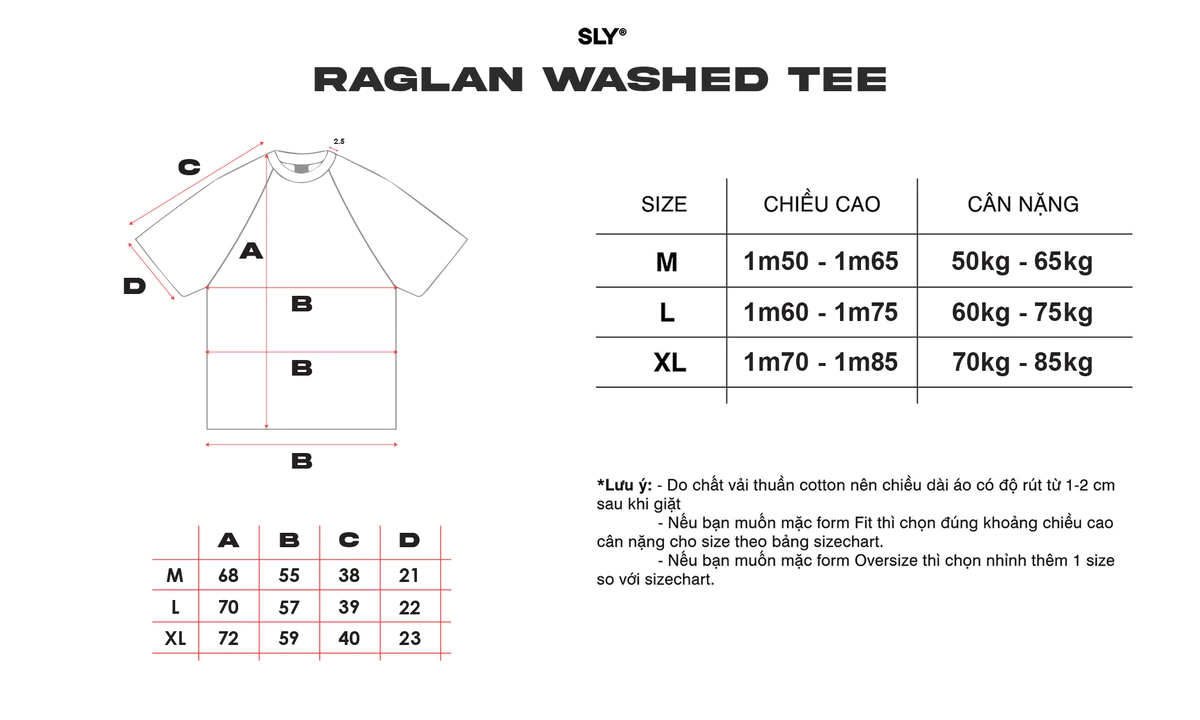 Áo thun washed SLY SEAM form raglan tee may rã rập
