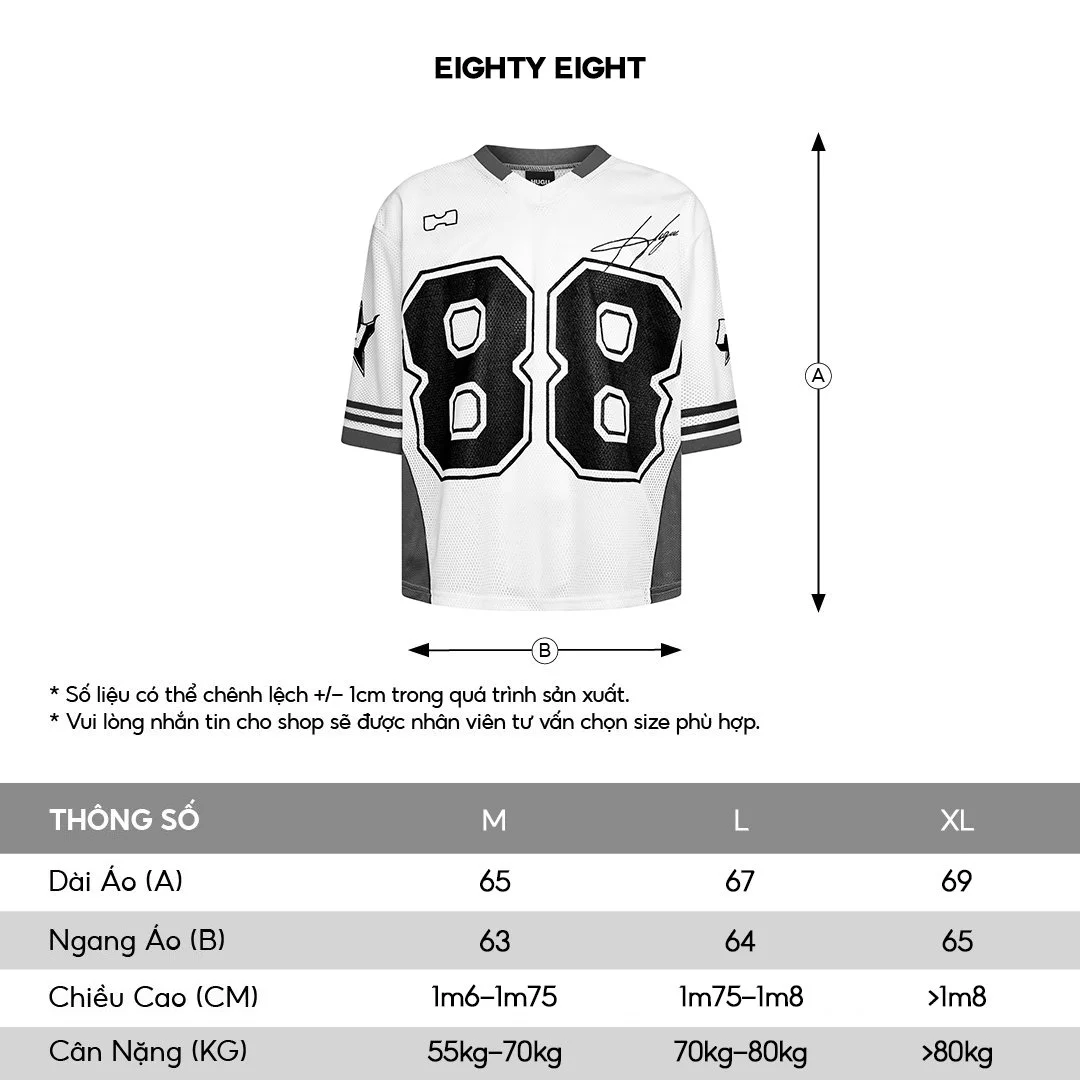 Áo lưới jersey màu đen, trắng in kéo lụa, phong cách thể thao unisex local brand HUGU - EIGHTY EIGHT