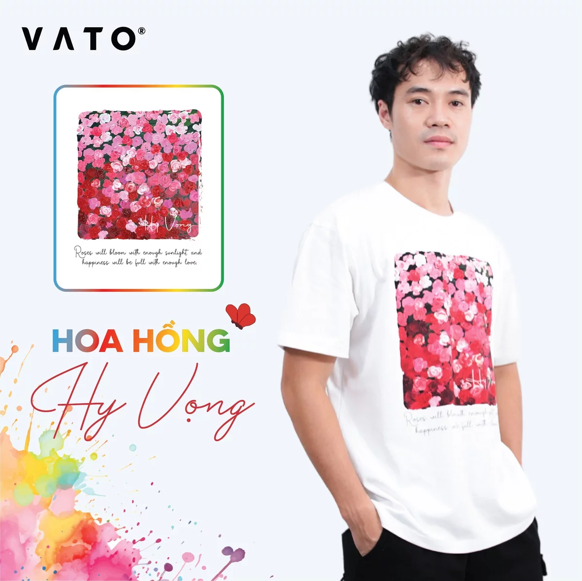Hy vọng Hoa Hồng - Áo thun nam, nữ in tranh - Áo thun unisex cotton siêu thoáng mát