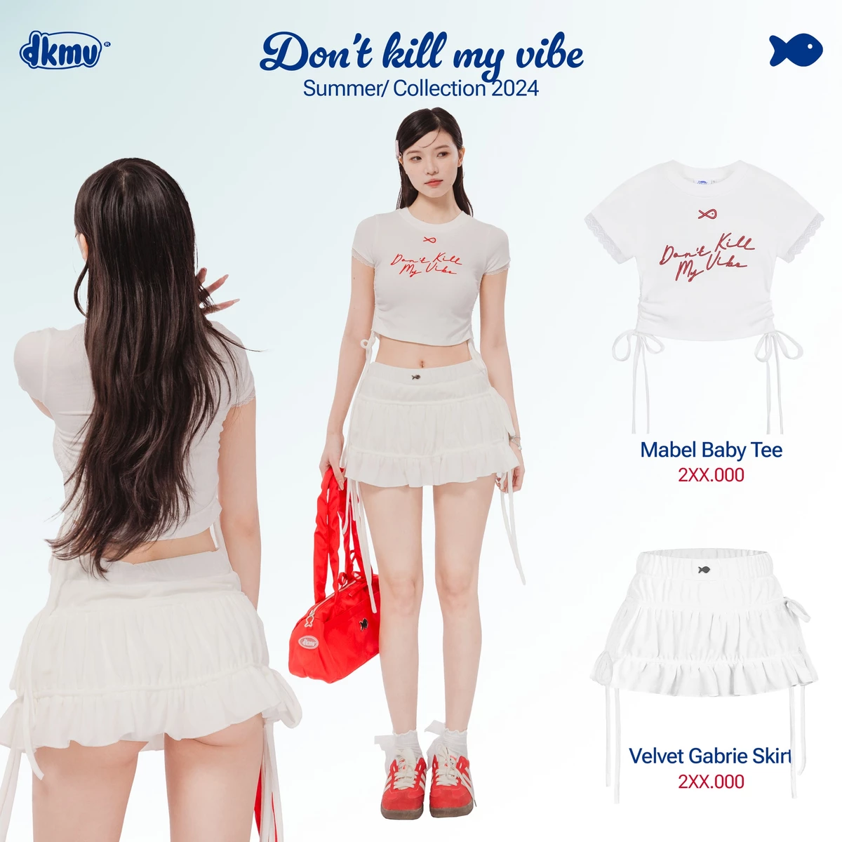 Áo baby tee nữ DKMV màu trắng họa tiết thêu chữ có thắt nơ hai bên đáng yêu Baby Tee Mabel | K-T9