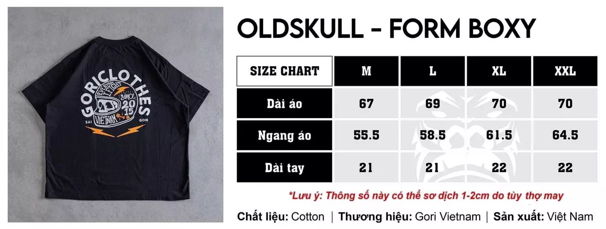 Áo Thun Tay Lỡ Oldskull Boxy Màu Đen Chất liệu Premium Cotton 100% Gori Vietnam GR399