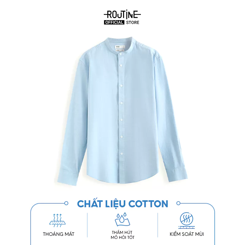 Áo Sơ Mi Nam Oxford Cổ Trụ Tay Dài Trơn Form Fitted - Routine 10S24SHL006C
