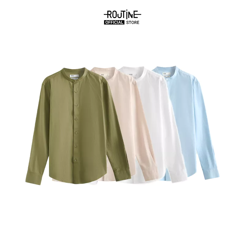 Áo Sơ Mi Nam Oxford Cổ Trụ Tay Dài Trơn Form Fitted - Routine 10S24SHL006C