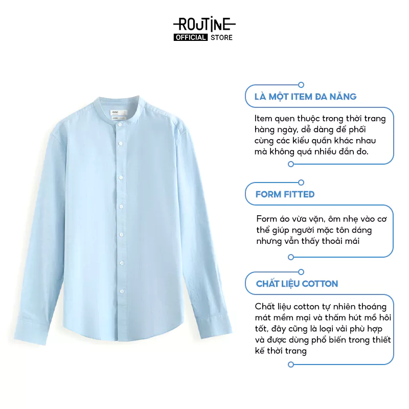 Áo Sơ Mi Nam Oxford Cổ Trụ Tay Dài Trơn Form Fitted - Routine 10S24SHL006C
