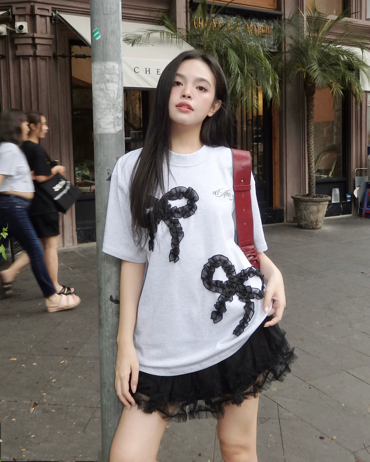 Áo thun Nơ OKAY Killsystem oversize hình nơ nổi may nhún chất cotton