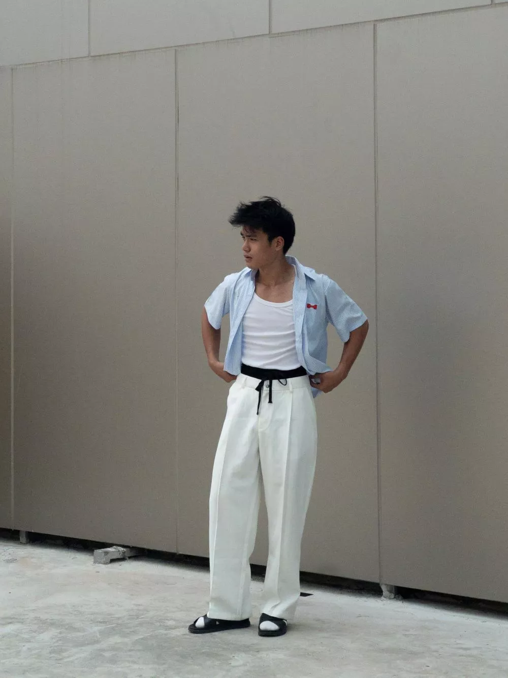 Quần tây lưng dài màu đen, trắng,... form ống rộng 2 lưng, co giãn thoải mái, unisex local brand HUGU - DOUBLE WAIST
