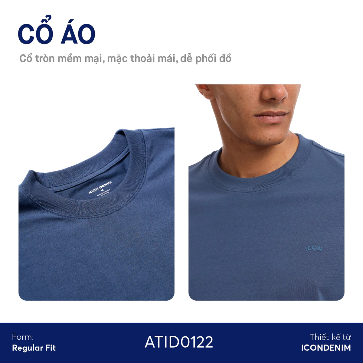Áo Thun Unisex Cotton Cổ Tròn ICONDENIM Form Suông Basic Tee. Co Giãn 4 Chiều ATID0122