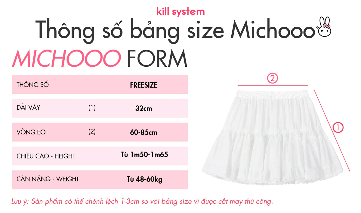 Chân váy ngắn nữ Michooo phối ren màu trắng Kill System