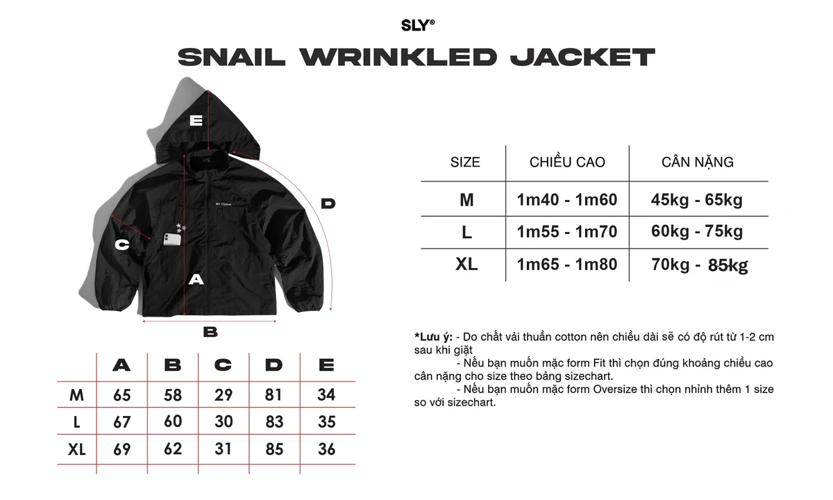 Áo khoác dù SLY Jacket Snail Wrinkled Đen - Trắng