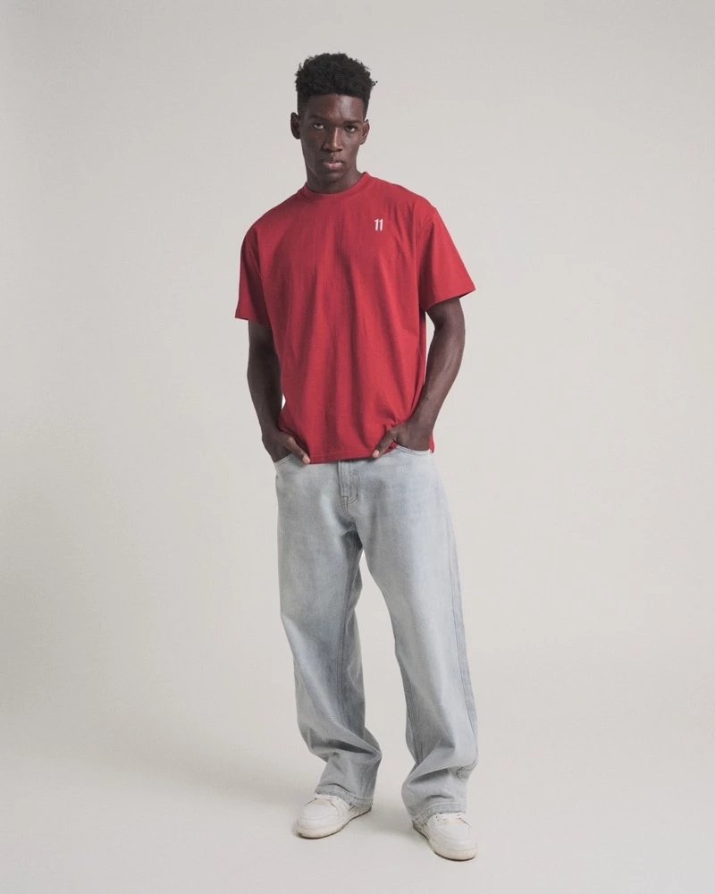 Eleven - Áo thun unisex nam nữ in lụa MEANS màu Đỏ Đô
