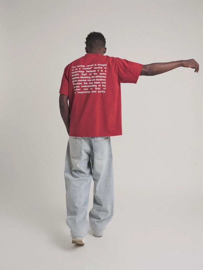 Eleven - Áo thun unisex nam nữ in lụa MEANS màu Đỏ Đô