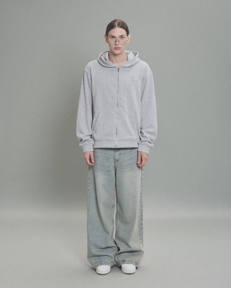 Eleven - Áo Nỉ Unisex Nam Nữ Có Nón Cài Khoá Thêu Đắp Giống Mono | Màu Xám