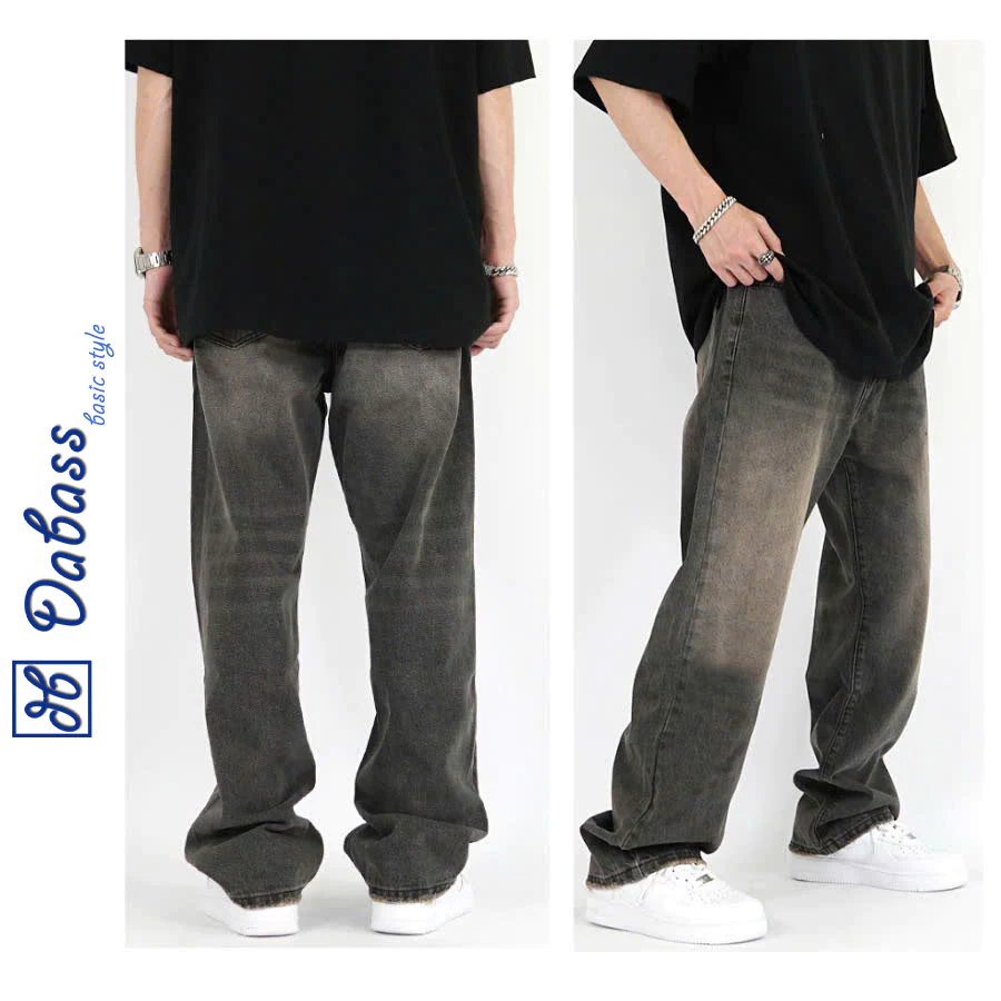 Quần Jean Nam Ống Rộng Suông Cạp Cao Xanh Retro, Quần Bò Nam Dáng Baggy Wash SMOKE Chất Vải Cao Cấp Dabass