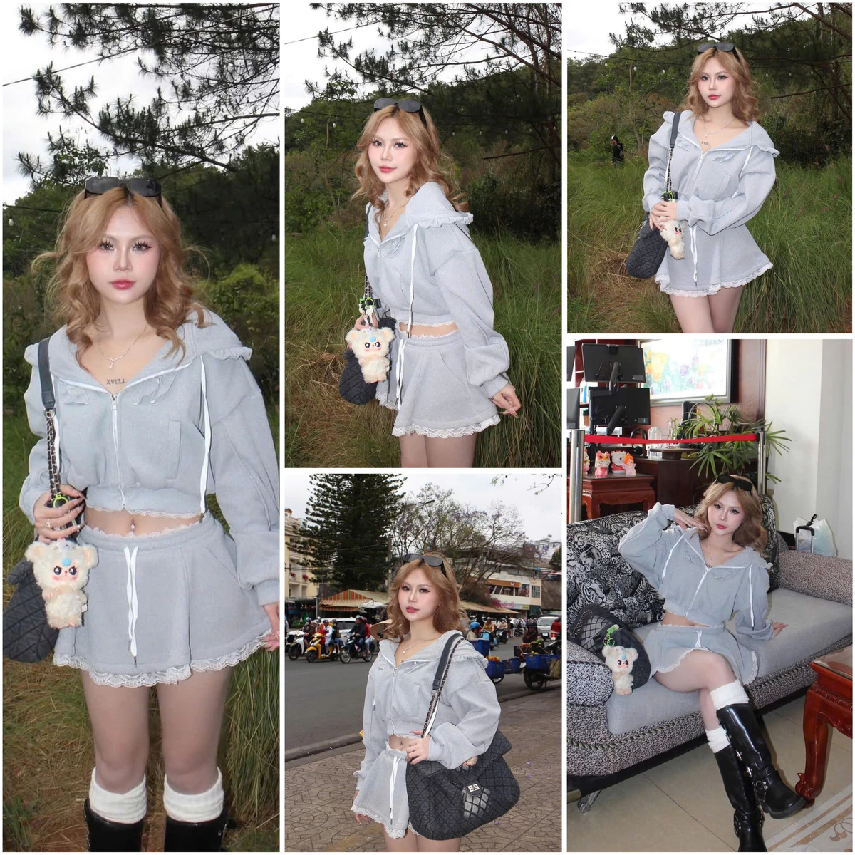 LSOUL Set Áo Khoác Hoodie Chân Váy Phối Ren Cá Tính POLINA TOP + POLINA SKIRT A24112786 CV24110703