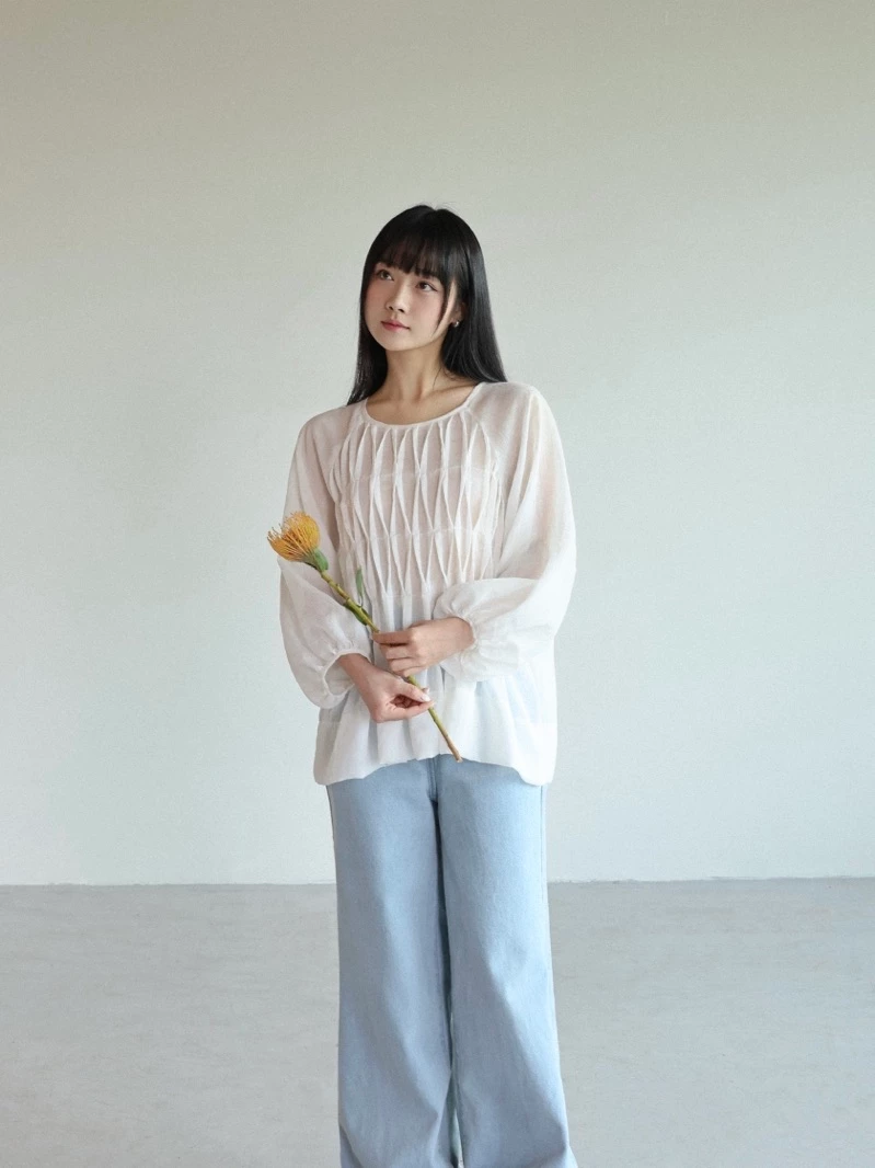 Áo babydoll xếp gợn sóng | 𝐒𝐎𝐌𝐒 | 𝐃𝐫𝐚𝐥𝐢𝐧 𝐓𝐨𝐩