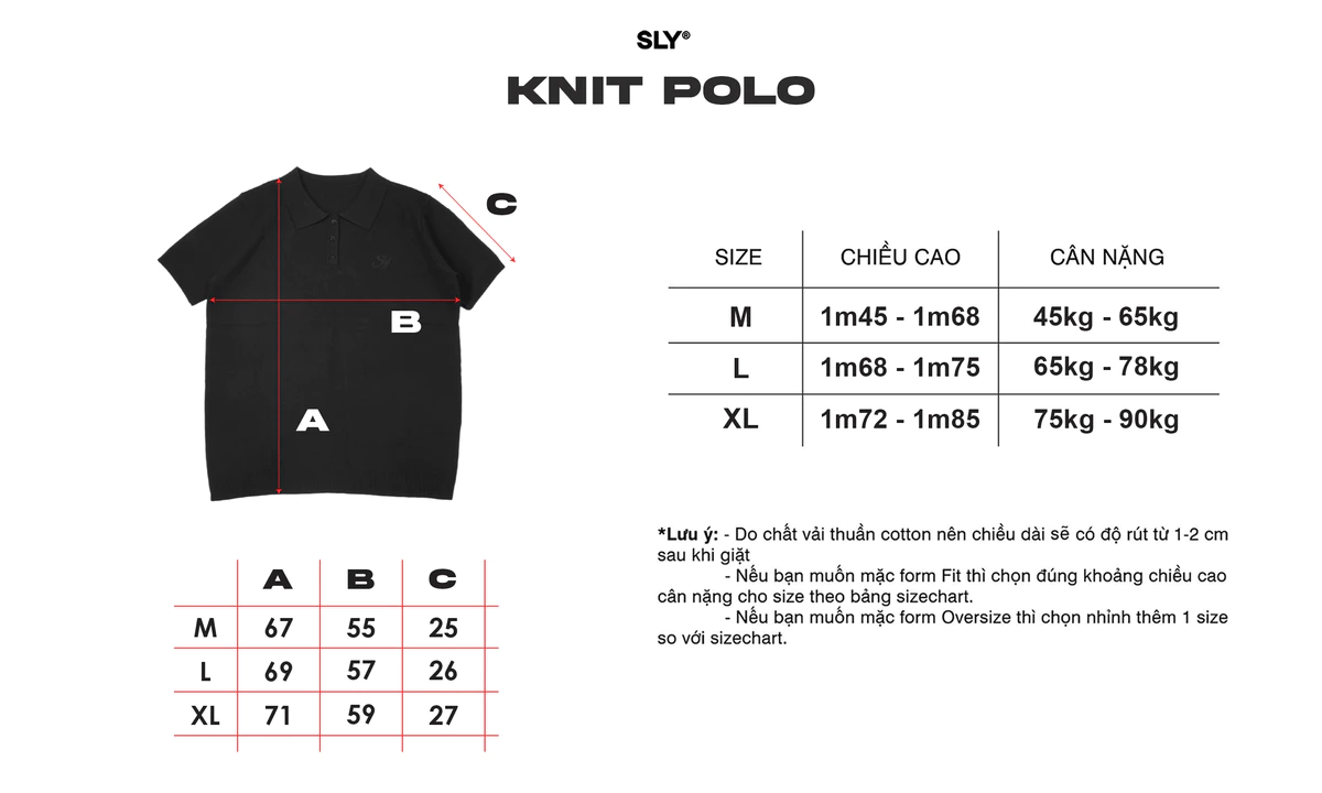 Polo Knit SLY Dệt Kim 2 lớp màu Đen