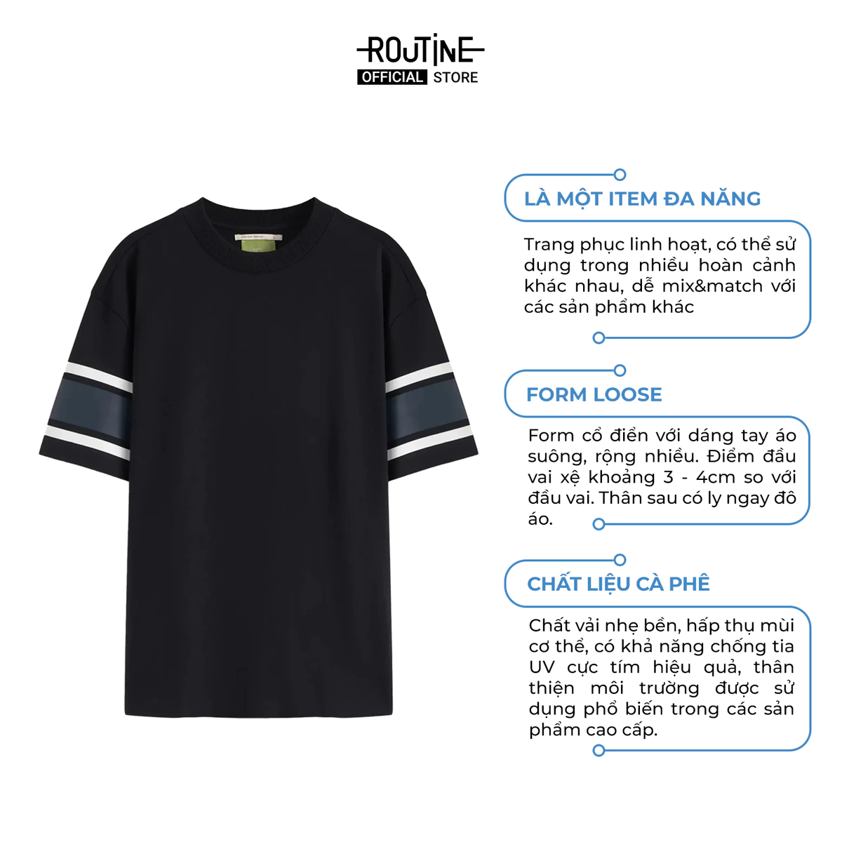 Áo Thun Tay Ngắn Vải S.Café Phối Sọc Tay Form Loose - Routine 10S25TSS007