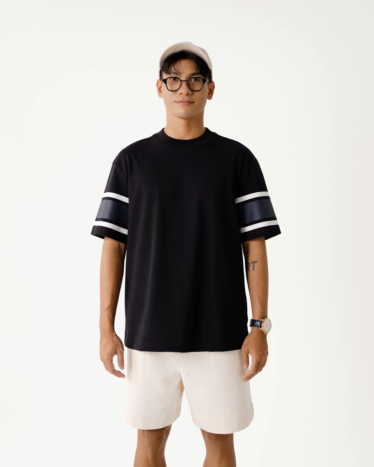 Áo Thun Tay Ngắn Vải S.Café Phối Sọc Tay Form Loose - Routine 10S25TSS007