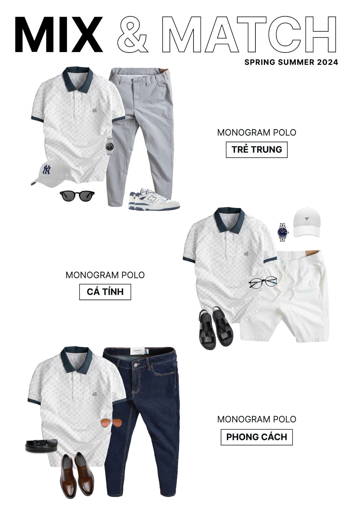 Áo polo nam TORANO MONOGRAM POLO bo kẻ chất thoáng khí thoải mái vải cotton trơn BASIC GSTP051