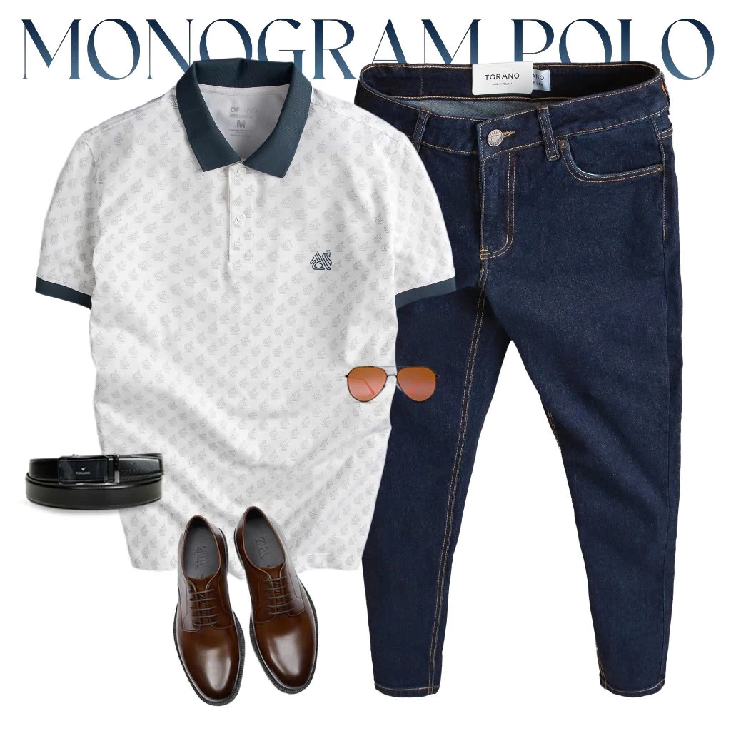 Áo polo nam TORANO MONOGRAM POLO in tràn họa tiết, chất thoáng khí, thoải mái, thanh lịch, sang trọng GSTP051